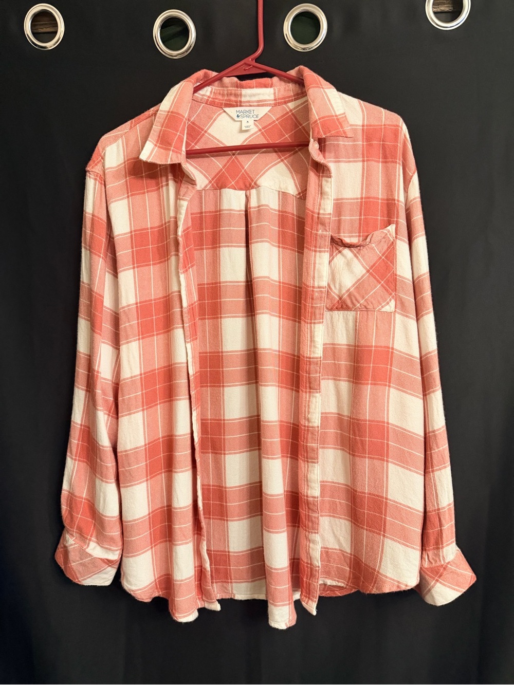 Market & Spruce coral and cream plaid button-down shirt, size Medium